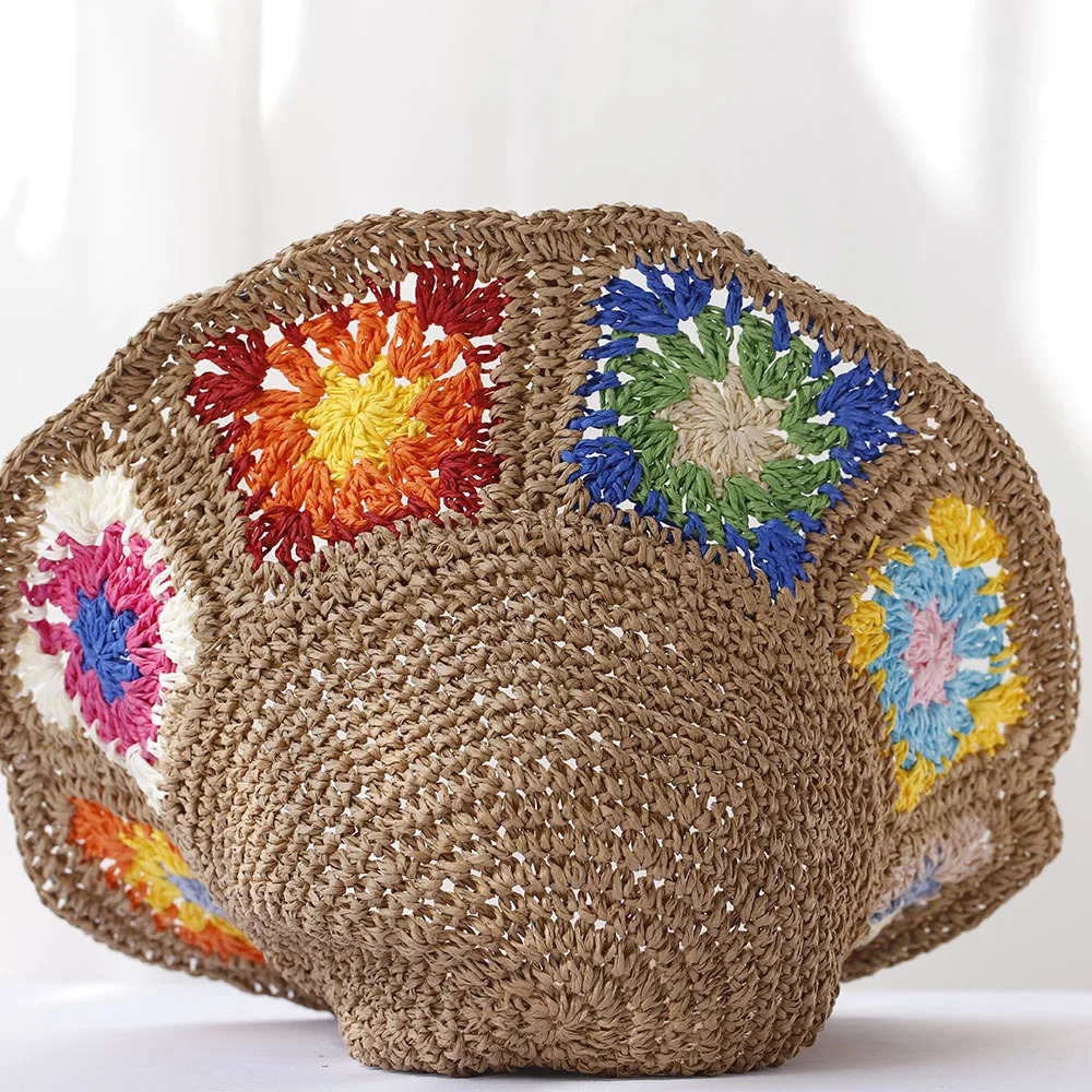 Fishermans Womens Straw with flower hat bucket hat UV Protection Sun Visor beach hat Women Visors rainbow Women Summer hat Cap 250107