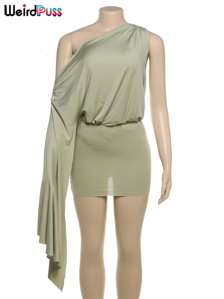 Weird Puss Irregular Dress Women Slanted Shoulders Sleeveless Backless Irregular Stretch Summer Trend Skinny Streetwear Bodycon 250107