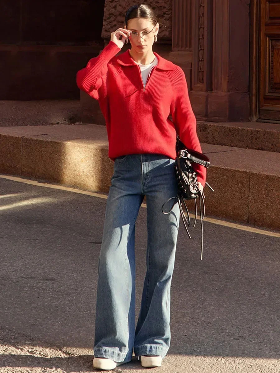 Wolfeel Autumn Winter Simple Casual Polo Collar Knitted Pullover Sweate Office Lady Fashion Warm Top Women Knitted Long Sleeves 250107