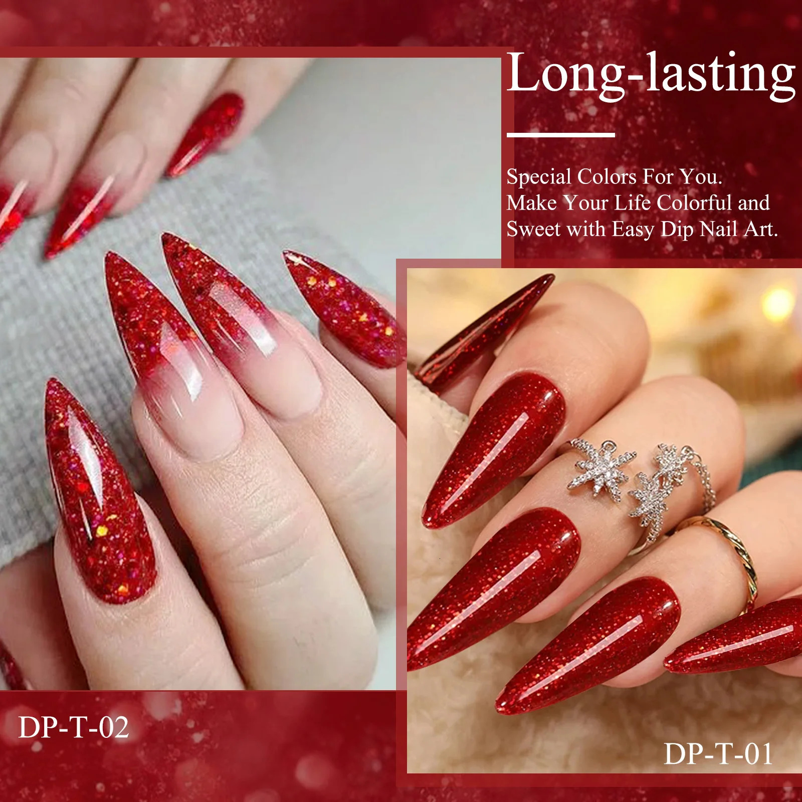 28gpot Very Fine Valentines Day Colors Red Glitter Dip Powder System Acrylic Dipping as Nail Gel Polish Effect 241230