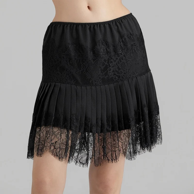 Women Y2k Lace Mini Skirts Summer Slip Skirt Pleated Ruffle Floral Tiered Short Underskirt 250106