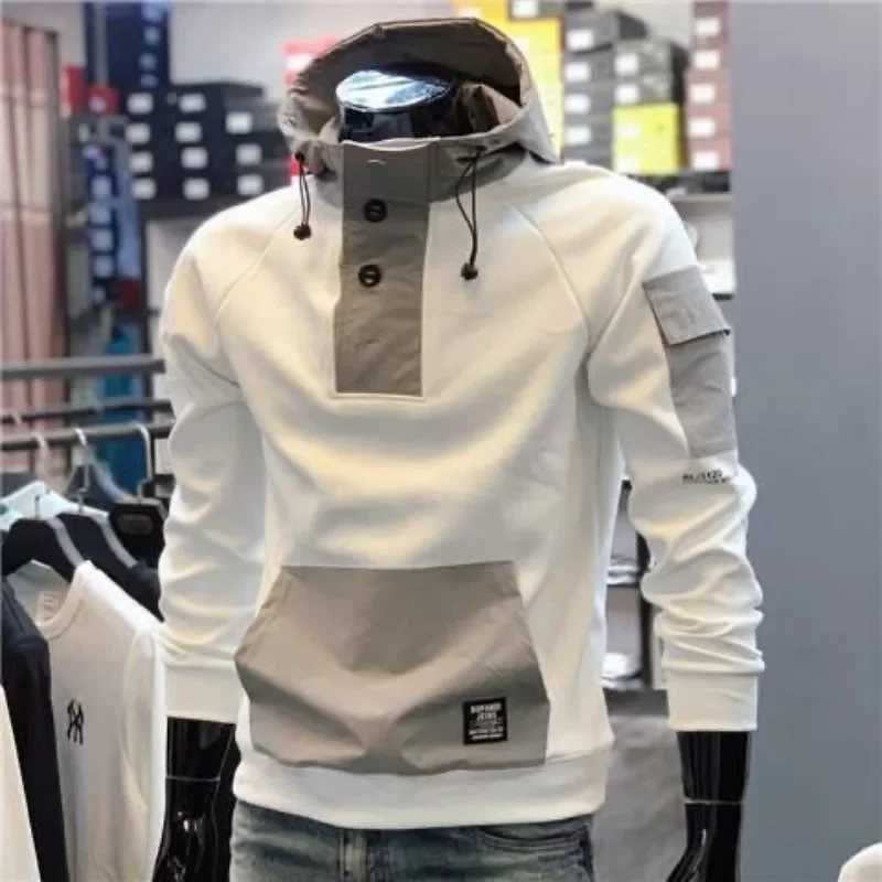 Mens hooded sweatshirt Korean white patchwork mens hooded sweatshirt warm new luxury funny welcome to trade 90s retro one-piece Y2k W250108