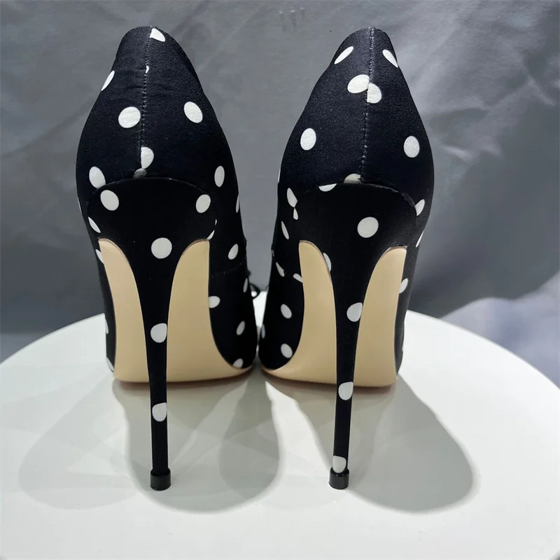 Black Polka Dot Stain 10Cm Heels Knot Studded WomenS Modern Heel Pointed Toe Casual Shoes WomenS Heel Shoes Size 34-45 250103