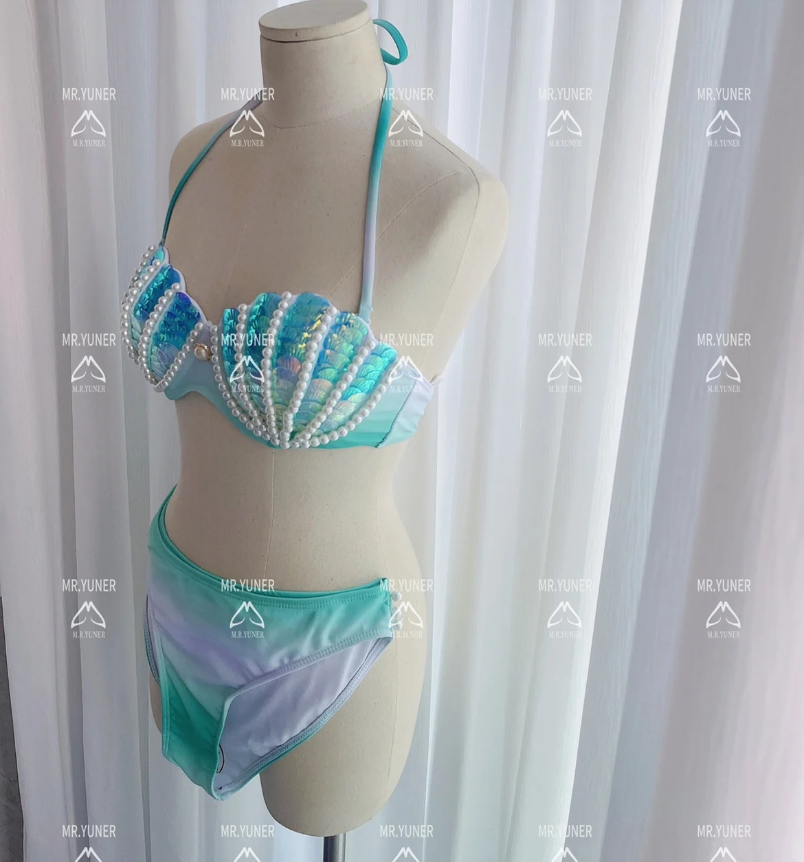 Hand Sewn Shell Mermaid Bikini Swimsuit Fairy Slim Conservative Swimwear Spa 250106