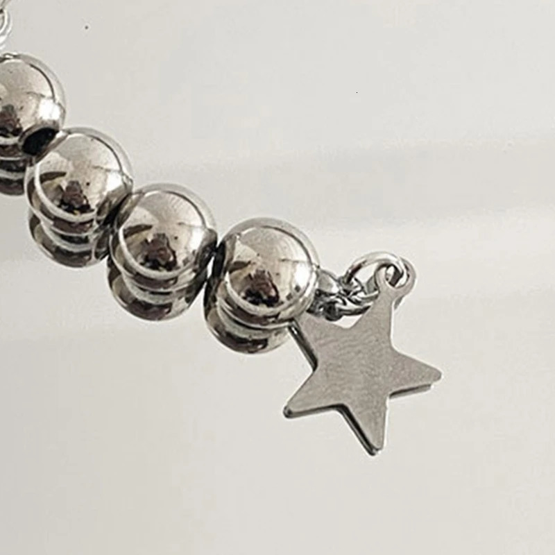Y2K Round Beads Keychains Star Metal Key Rings For Women Men Friendship Gift Handbag Decoration Handmade Jewelry 250107