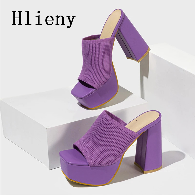 Hlieny Roma Style Knitted Platform Slippers Chunky High Heels Women Peep Toe Fashion Pumps Ladies Shoes Sandals Size 35-42 250107
