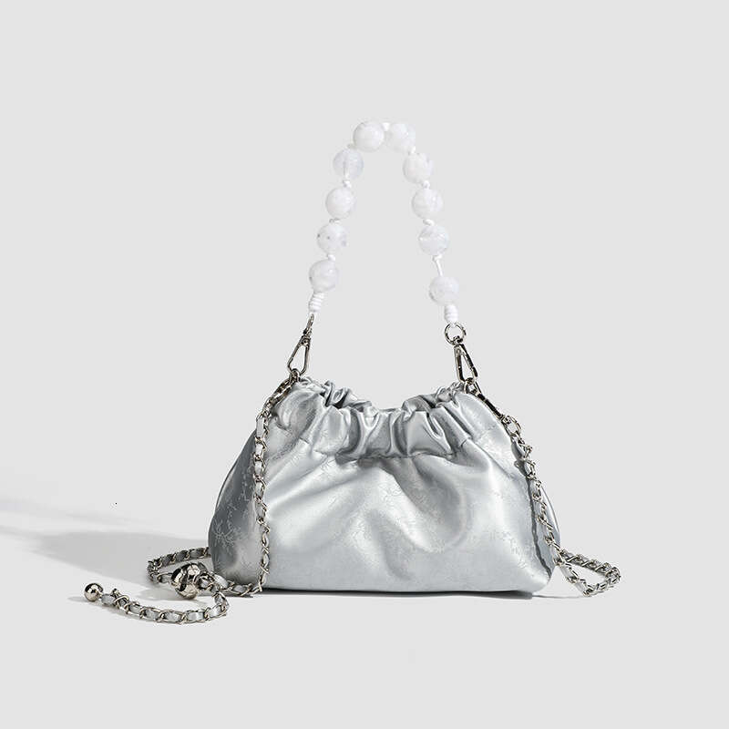 2025 New style Chinese ink painting pleated chain small bag, cloud spring and summer new niche hand-held crossbody bag