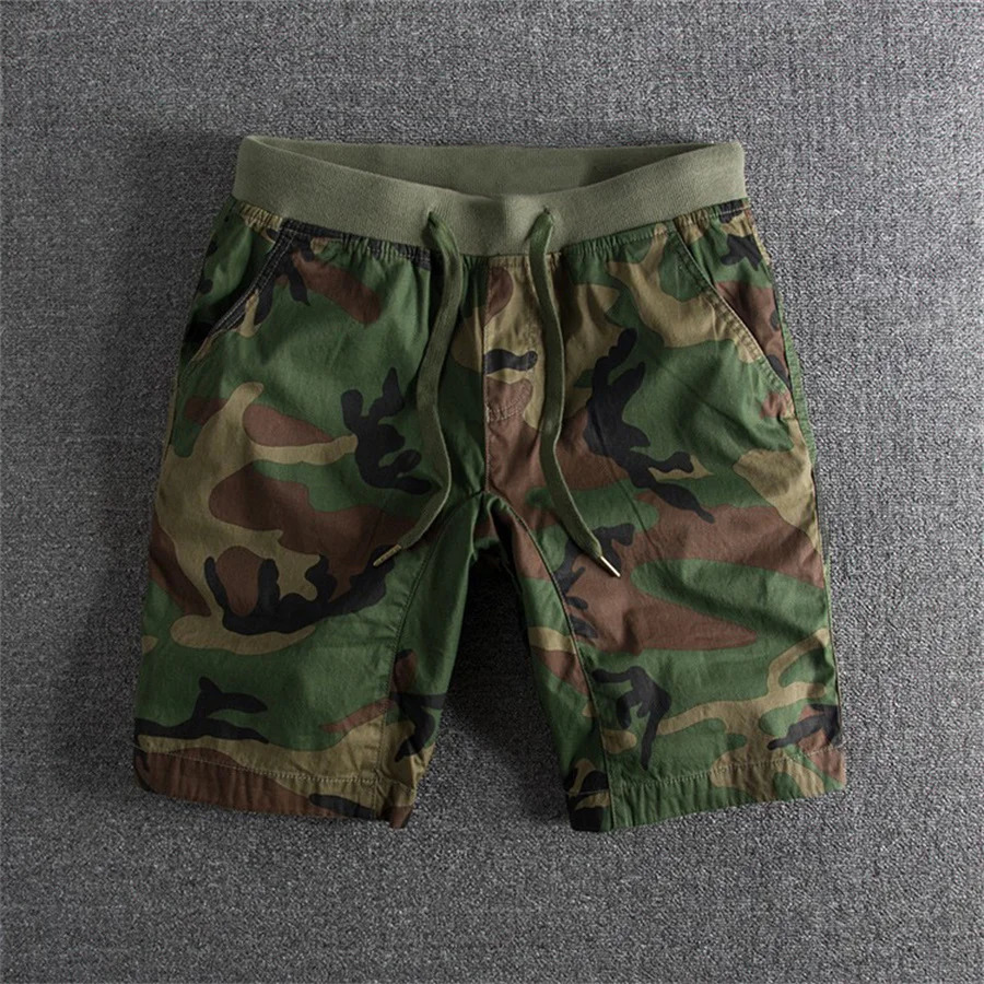 2024 Summer Men Camouflage Shorts Casual Elastic Waist Comfort Loose Jogging Pants Cotton Cargo Gym Running Beach 250106