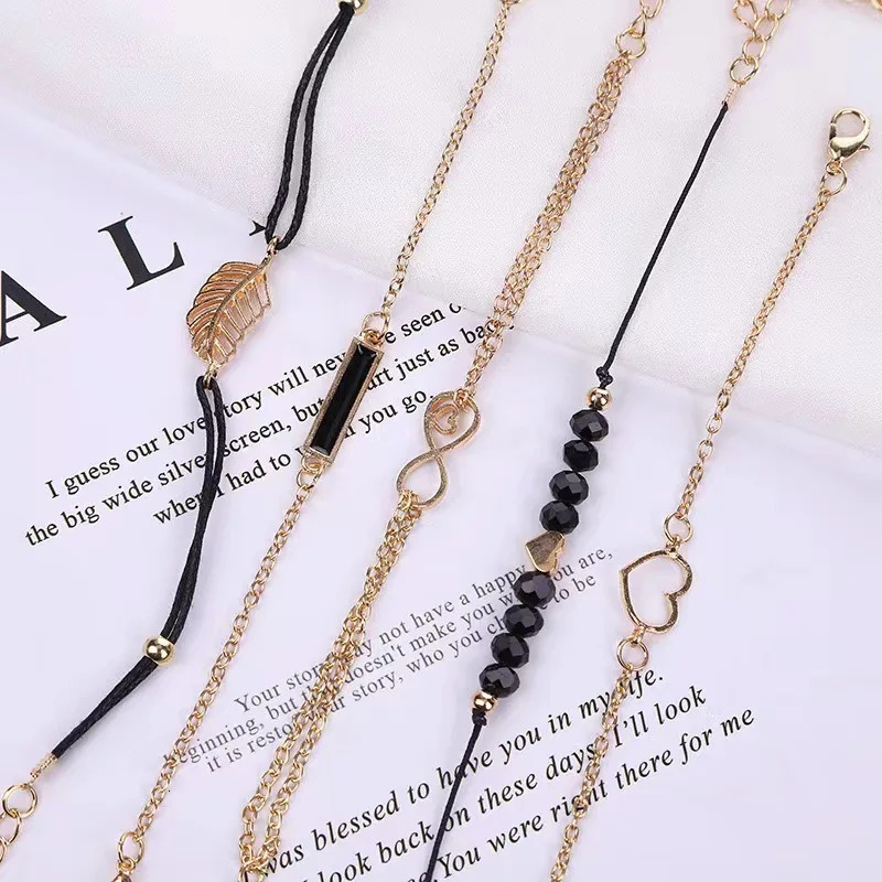 6pcsset Womens Watch Beaded Bracelet Quartz PU Leather Wrist Bracelets Combination Set Jewelry Gift For Women Girl 241228