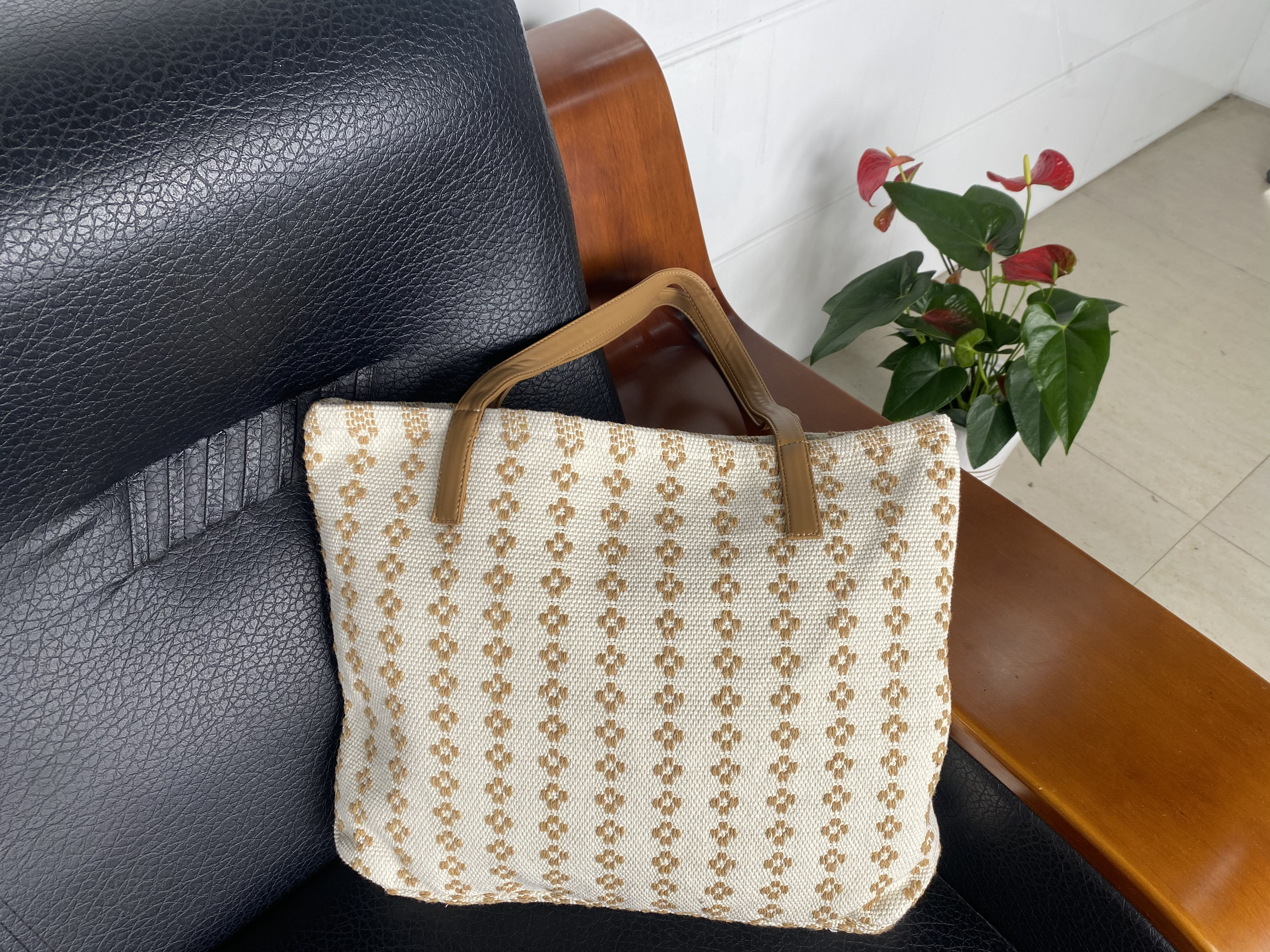 Vintage Handcrafted Linen Shoulder Tote Bag