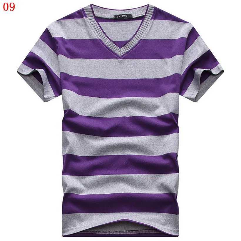 High Quality Mens V-neck T-shirt Top Mens Short sleeved T-shirt Mens Cotton Striped T-shirt Mens Clothing Multiple Sizes T250108