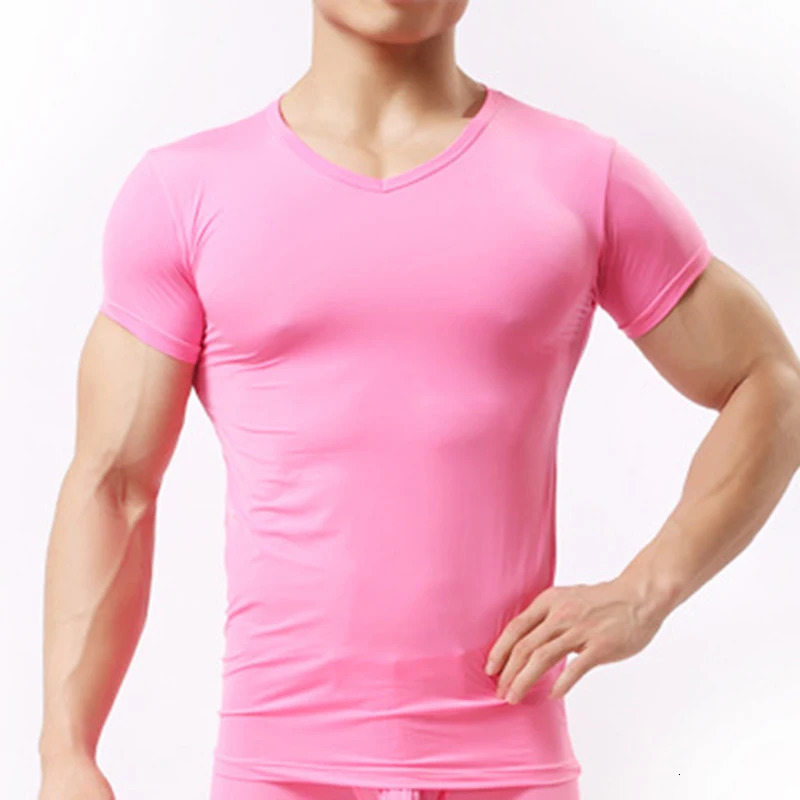 Mens Sheer Undershirts Man Ice Silk Mesh See through Basics Shirts Sexy Fitness Bodybuilding Underwear 250107