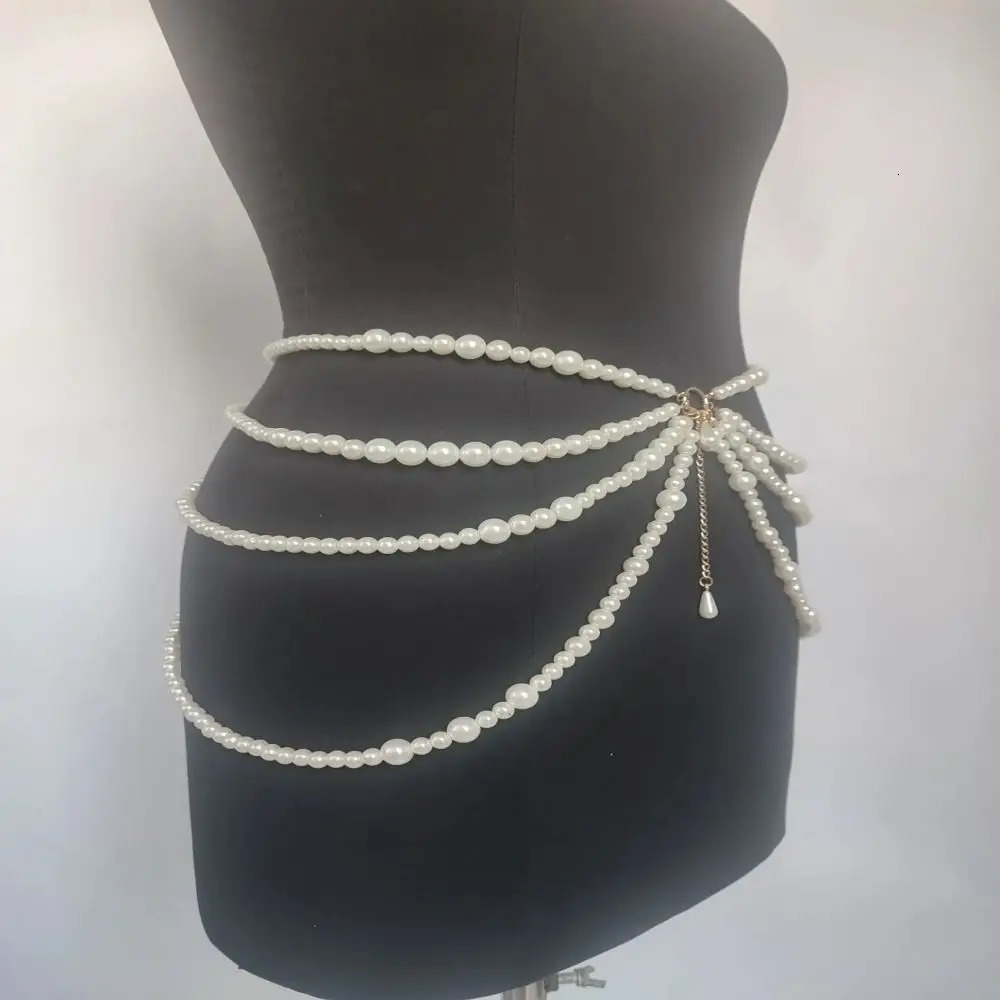 Y2K Jewelry Multilayer Pearl Waist Chain for Womens Fashion Retro Character Playing Body Accessories Party Accessorie Belts 250107