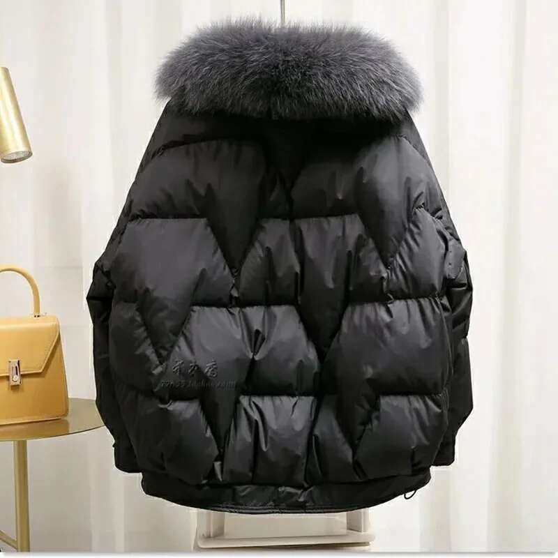 Winter Women's Warm Coat New Thicken Fur Collar Jacket Short Down Loose Outwear Solid Casual Female Parkas Coats