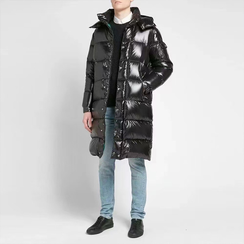 Designed Long bread detachable cap long white duck down jacket winter warm black over knee