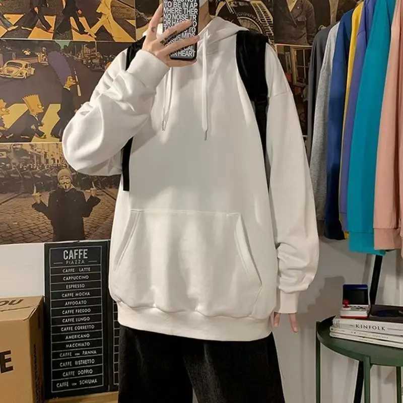 2025 new autumn and winter heavy-duty hooded sweatshirt mens loose oversized solid color Korean street fashion jacket top W250108