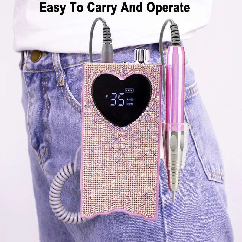 Torno Electrico para Unas Electric Nail Drill with Rhie unas recargable de 35000 RPM Heart Shape Wireless Pedicure Grinder