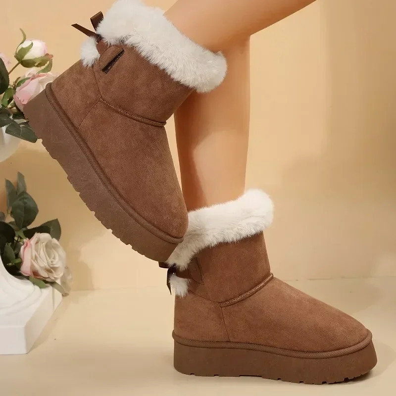 Women Boston Boots Snow Boots Winter 2024 Platform Boots Cashmere Warm Thick Soles Cotton Shoes for Women Zapatos De Mujer 250106