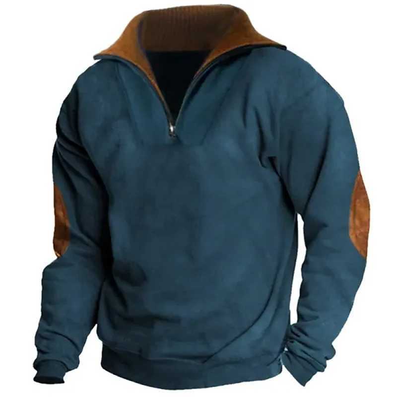 Fashionable retro mens casual half zipper long sleeved sweater street trend station collar top autumn super large hooded T-shirt W250108