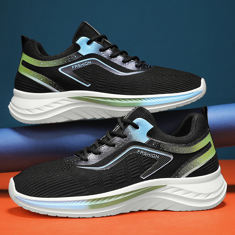 Men Sports Shoes Thick Sole Anti-slip Mesh Breathable New Fashion Outdoor Running Sneakers Triple Black White Grey Free shipping