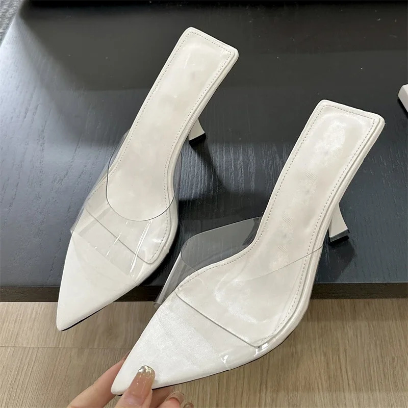 Summer Women Slippers Street Style PVC Transparent High Heels Party Sandals Fashion Pointed Toe Shoes 250107