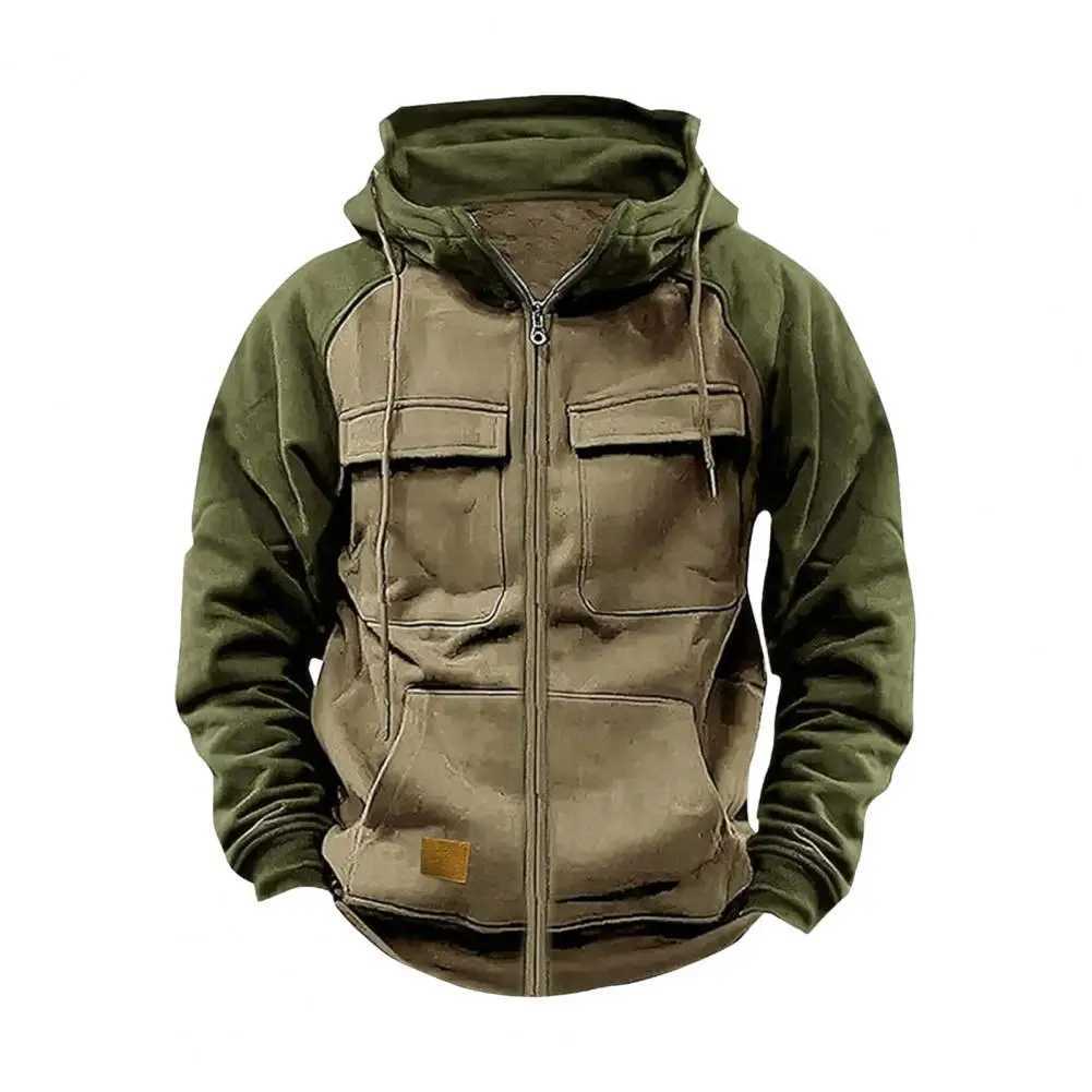 2024 Retro Goods Hoodie Mens Half Zipper Solid Warm Wool Sweater Multi Pocket Mens Hoodie Jacket Thick Outdoor Hoodie W250108