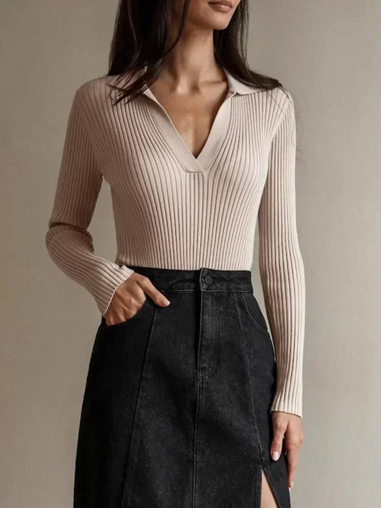 Womens Jumper Long Sleeve Top Knit Pullovers Polo Neck Spring Summer Solid White Blue Orange Slim Fashion Women Sweaters 2024 250107