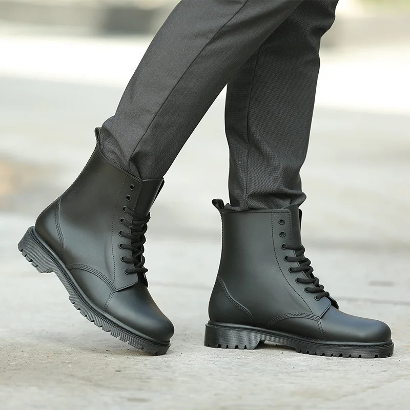 Mens Rain Boots Black Chelsea Boots for Male Lace-Up PVC Waterproof Ankle Boots Rainy Day Men Shoes Rainboot Botas Hombre 250106
