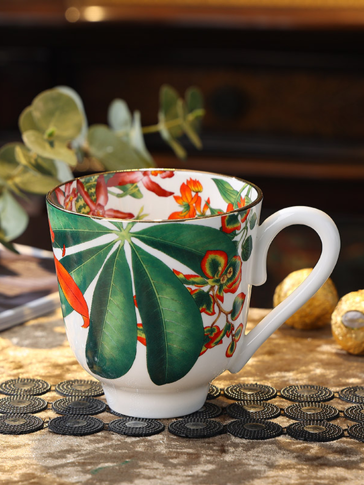 Nordic Style Tropical Rainforest Bone China Coffee Mug Good Quality Porcelain Cup And Saucer With Gold Rim Table Drinkwar 111