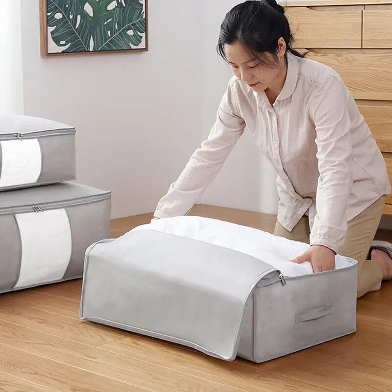 Non-Woven Clothes Quilt Storage Bag Dust-Proof Sweater Blanket Organizer Box Foldable Sorting Pouche Home Storage Large Capacity 250107