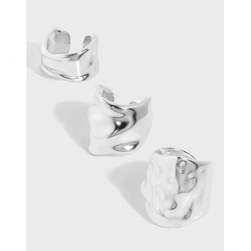SHANICE 1PC No pierced 925 Sterling silver Irregular Geometric ear-bone Cuff CLIP Earrings concave-convex Surface 250103