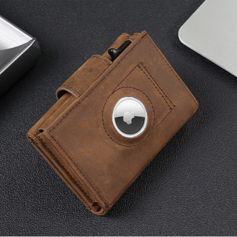 100% Genuine Leather Credit Card Holder Wallet RFID Blocking Trifold Slim Purse Smart Men Wallets For Airtags