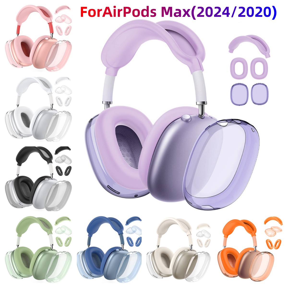 3 In 1 Silicone + TPU Clear Soft Washable Headband Cover for Airpods Max 2 Max2 Bluetooth Headphones Accessories Protective Case Replacement Cover Ear