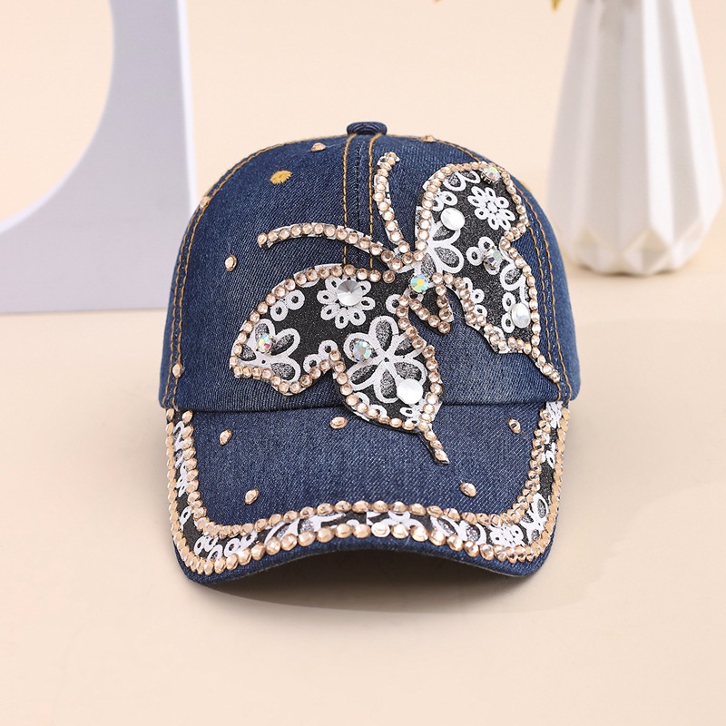 Casual versatile sun hat tide spring and fall inlaid diamond duck tongue hat female bow tie drill cowboy baseball cap sunscreen hat