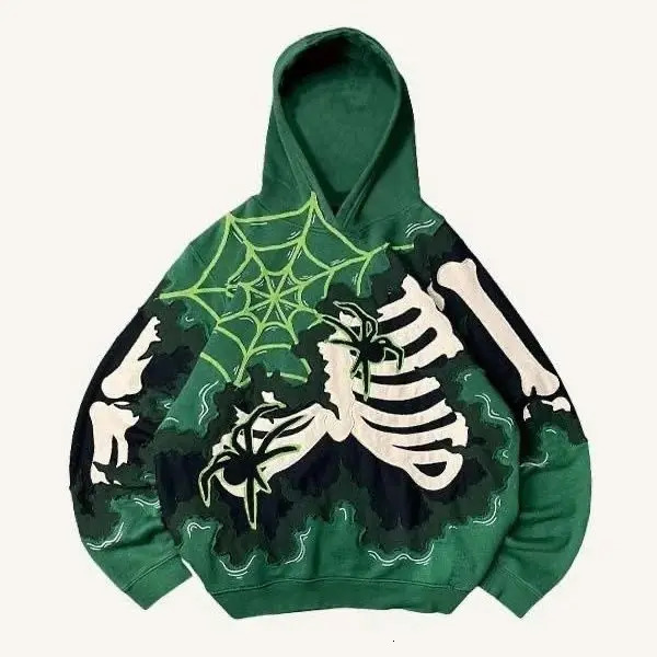 Trendy American Ins Youth Trend Flame Skeleton 3d Printed Velvet Sweatshirt Y2K Street Hip-hop Trend Pullover Hoodie Tops 250107