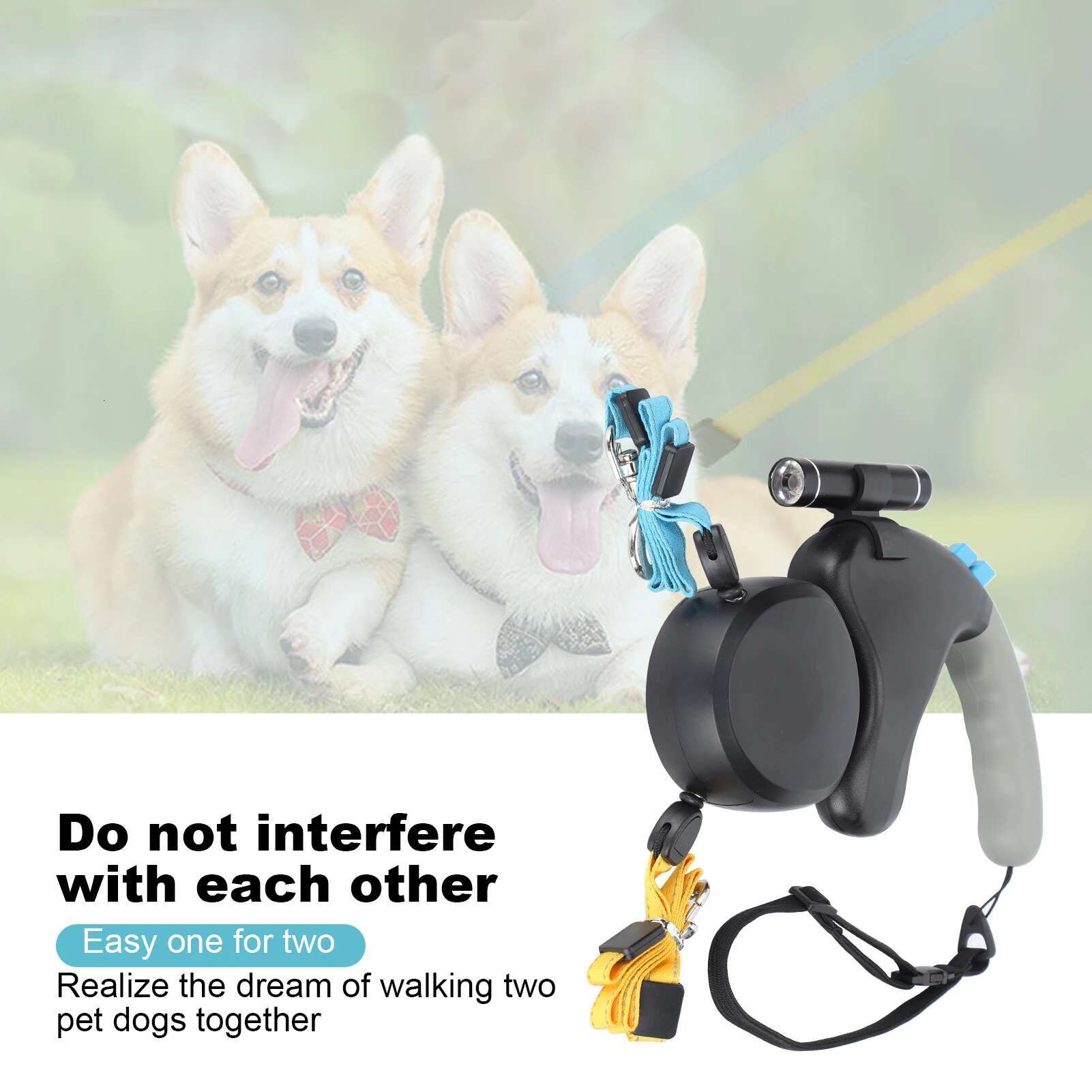 Zk40 Pet Doublehead Rope One For Two Traction Dog Doubleended Leash With LED Light(Black )