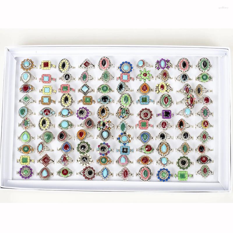 Cluster Rings Wholesale Bulk 30 Pieces/Lot Vintage Stone Flower For Women Fashion Jewelry Wedding Party