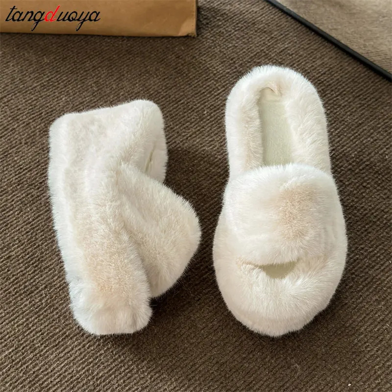 Wedge Fluffy Slippers Woman 2024 Home Fur Slippers Autumn Winter Women Chunky Platform Slides Cozy Fuzzy Indoor Shoes 250107