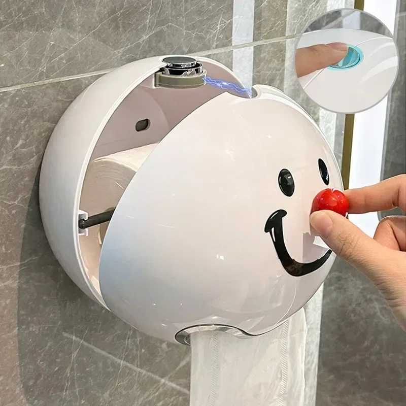 Creative smiley face non punched toilet paper box wall mounted toilet tissue box toilet paper roll absorbent paper box Y250107