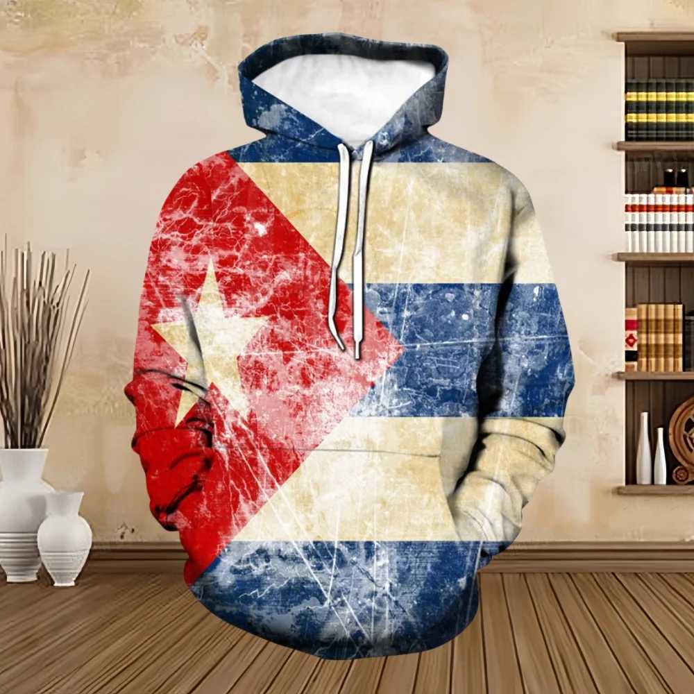 New sports shirt 3D printed Cuban flag hoodie mens long sleeved sports shirt top fashionable sports running oversized zipper hoodie W250108