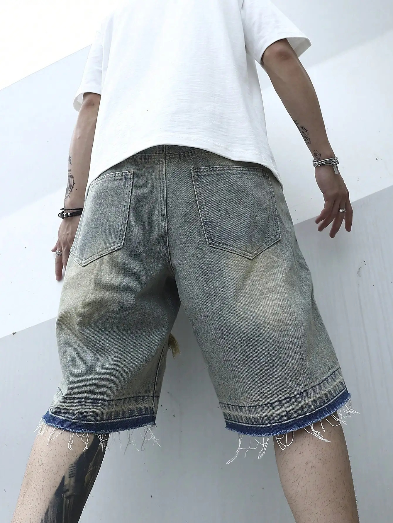 Men Summer Stretchy Denim Jeans Shorts For Men Cargo Casual Wide Leg Elastic Waist Ripped Cargo Baggy Shorts Y2k Streetwear Pant 250107