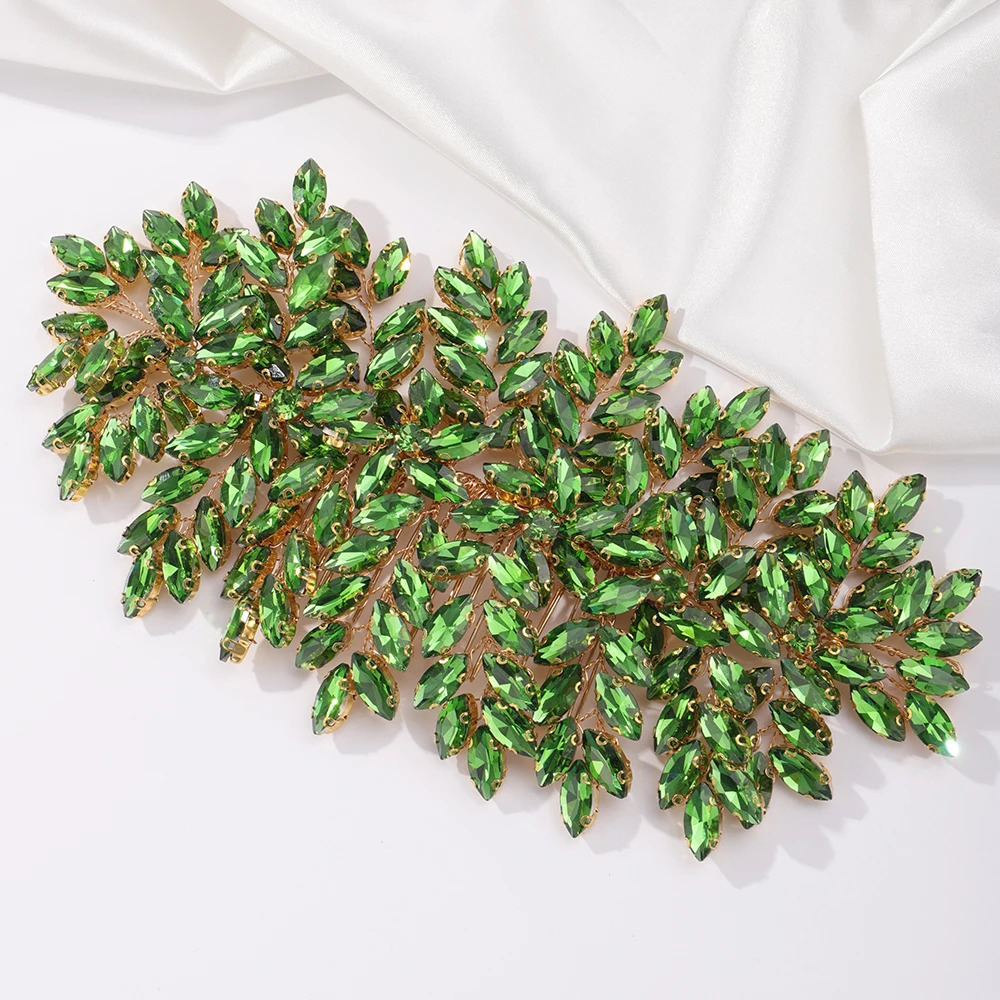 Green Rhinestone Bridal Hair Comb Headpiece Red Handmade Wedding Hair Accessories Party Jewelry Tiara for Women Headdress 250107