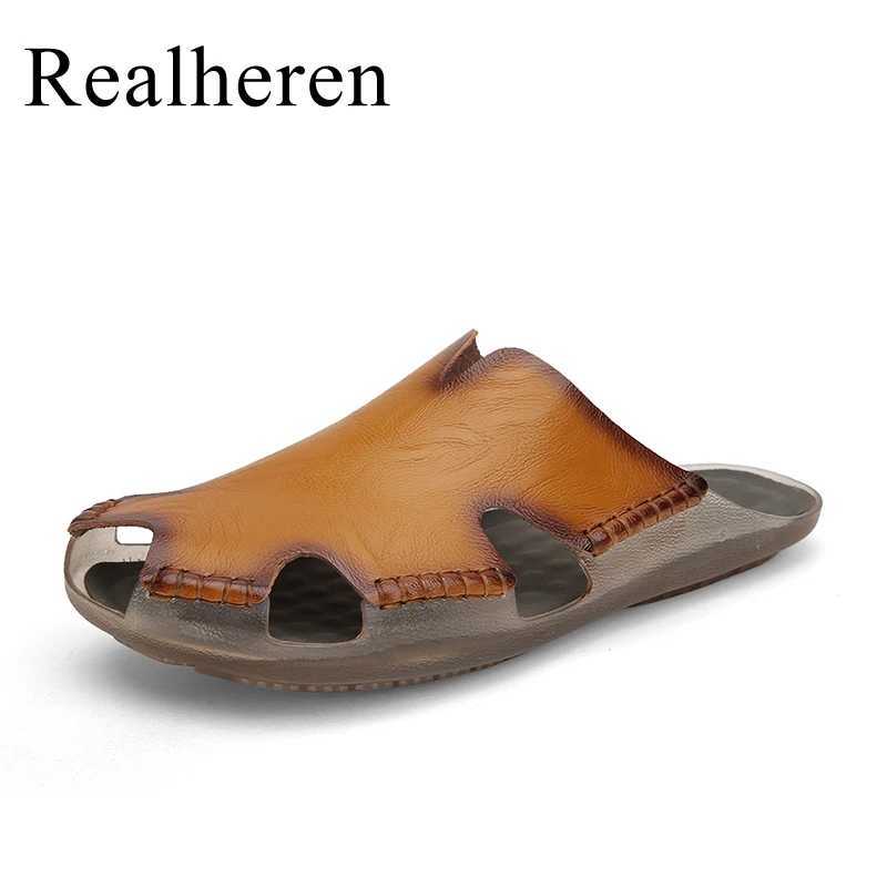 New Arrival Mens leather flat slider outdoor indoor home slider sandals summer shoes large size 47 48 T250108