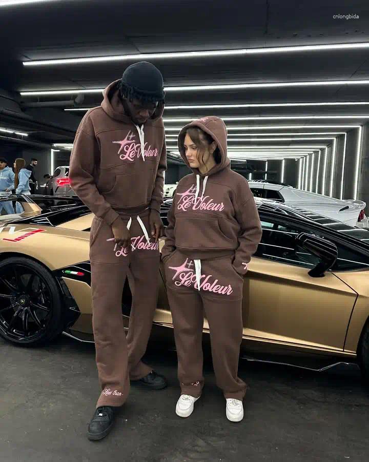 Men's Tracksuits Streetwear Hoodie Sweatpants Two Piece Set Men Women Hip Hop Letter Oversized Sweatshirt Lounge Pants
