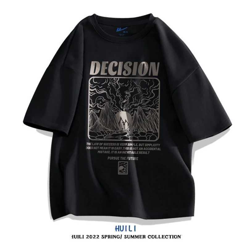 Mens loose printed letter T-shirt summer new short sleeved O-neck solid color trend top casual retro mens clothing M250108