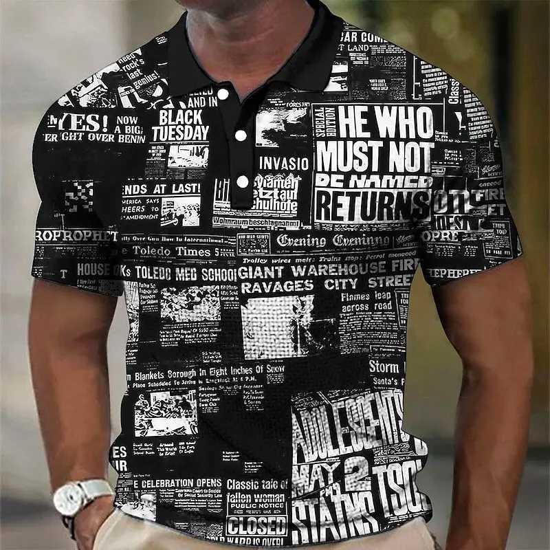 Summer Men Polo Shirt Turn Down Collar Button Tops Short Sleeve Streetwear Letter Print Oversized Design Clothes Polo ShirtsXJ250108
