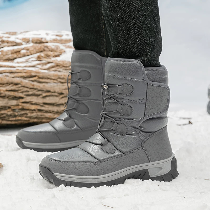 Warm Men Plush Snow Boots High Top Winter Mens Boots Waterproof Winter Motorcycle Boots Outdoor Anti-Slip Men Hiking Boots 250106