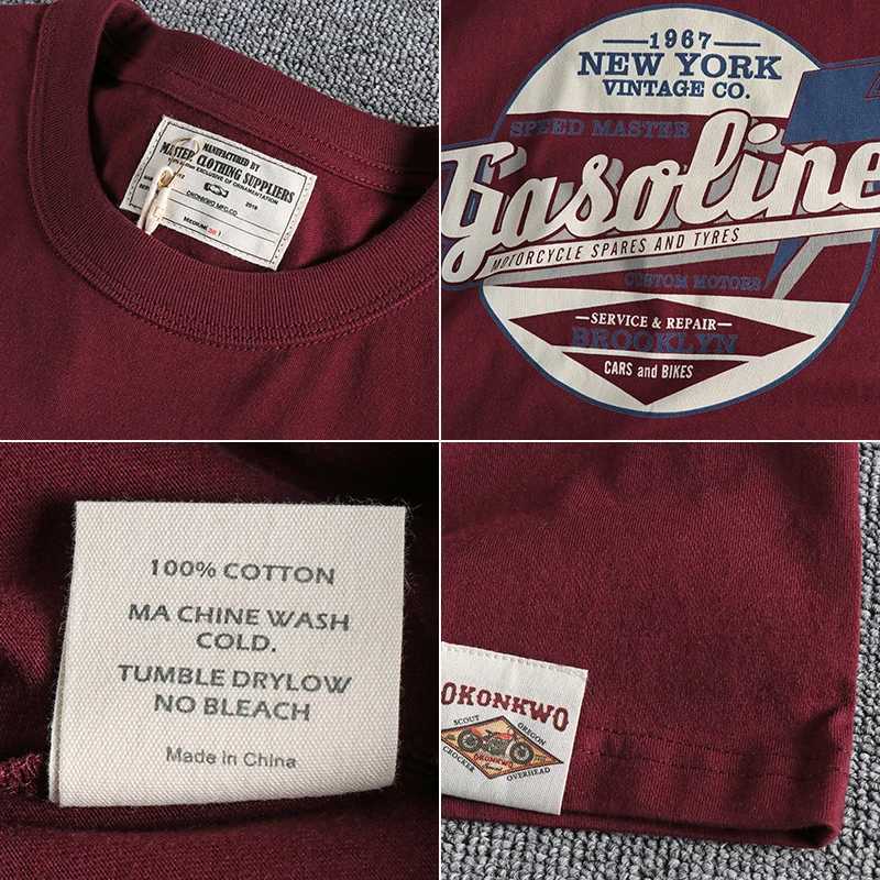 Summer new American retro short sleeved O-neck letter printed T-shirt for men fashionable and simple 100% pure cotton washing casual sports top M25010
