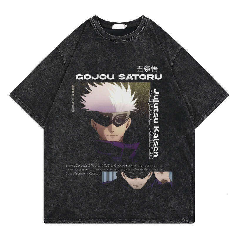 Washed T-shirt Street Hip Hop Anime Spell Battle Cartoon Printed Graphic Casual Cotton Summer Short Sleeve