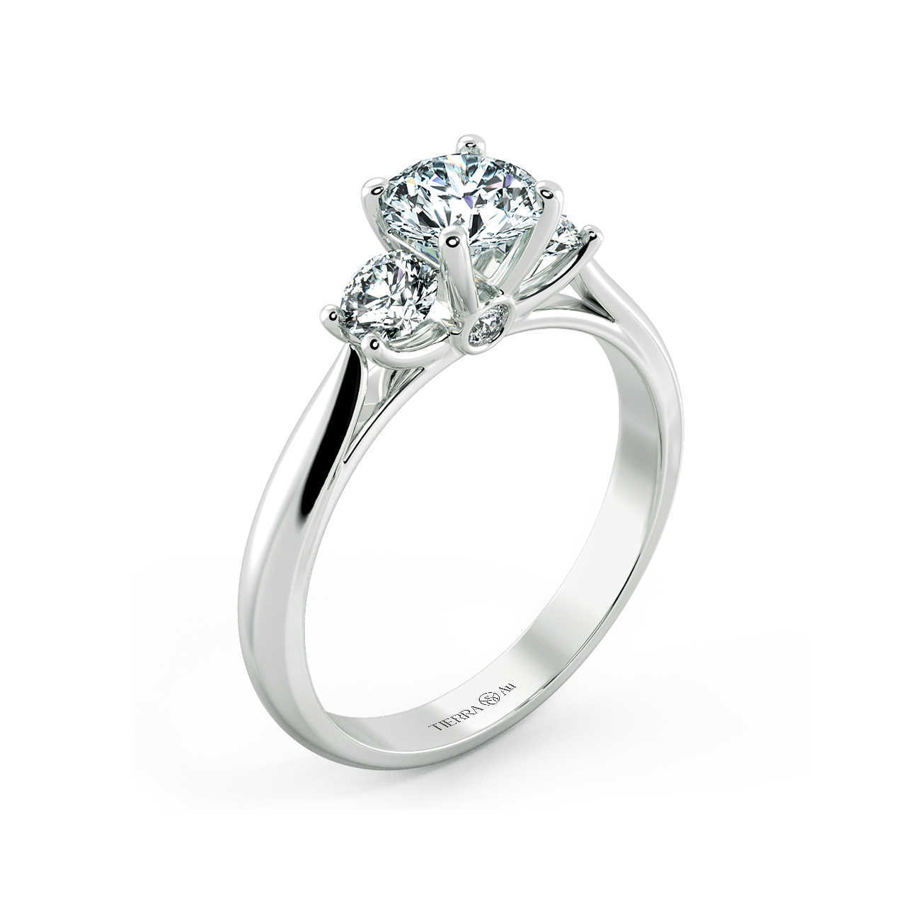 Cubic zirconia Round Brilliant Cut Vintage Viet Nam Three Stone Engagement Ring NCH3202 Tierra Diamond